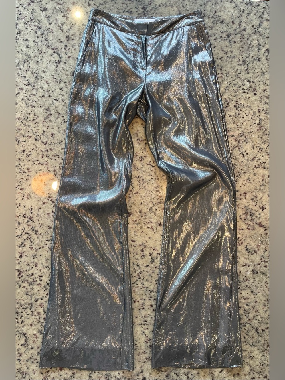 New Derek Lam 10 Crosby Metallic Silver Wide-Leg trousers 2 ret. $248
